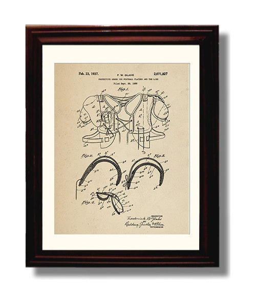 Patent Print - Football Shoulder Pads - F W Glahe - 1937 - Patent 2071827 Patent Wall Art