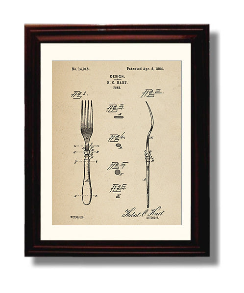Patent Print - Fork Design - H.C. Hart - 1884 - Patent D14946 Patent Wall Art