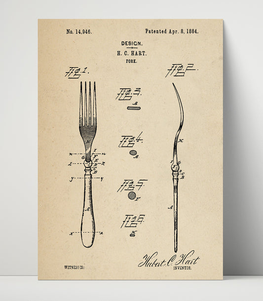 Fork Design - 1884 Patent - 16x20 Unframed Print