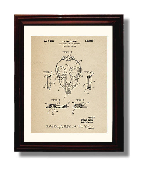 Patent Print - Fully Molded Gas Mask Facepiece - J. F. Battley Et Al - 1944 - Patent 2359506 Patent Wall Art