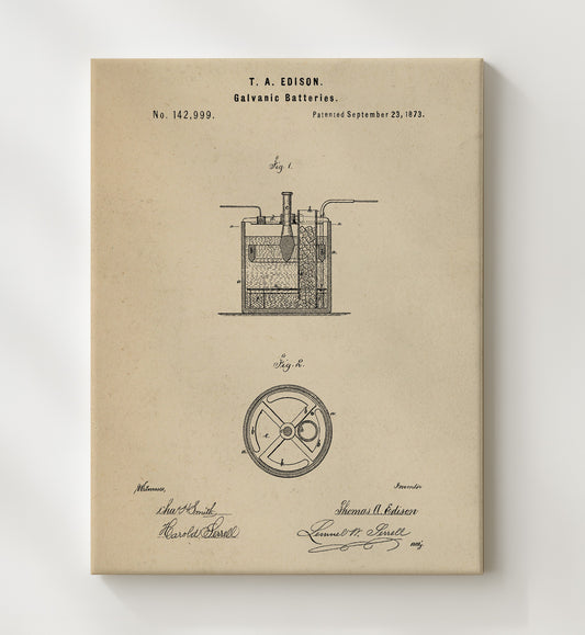 Galvanic Batteries 1873 patent print wall art 8x10 Canvas