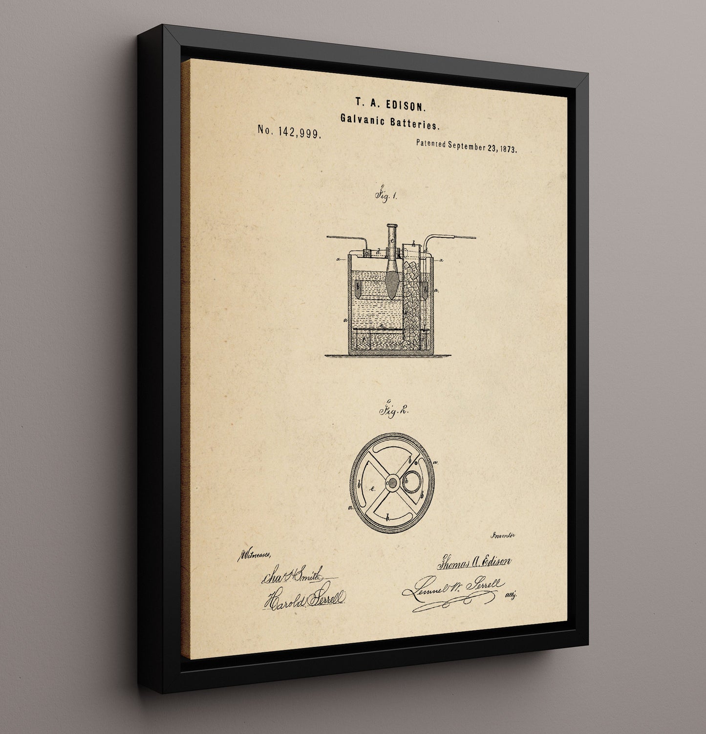 Patent Print - Galvanic Batteries - Thomas Edison - 1873 - Patent 142999 Patent Wall Art