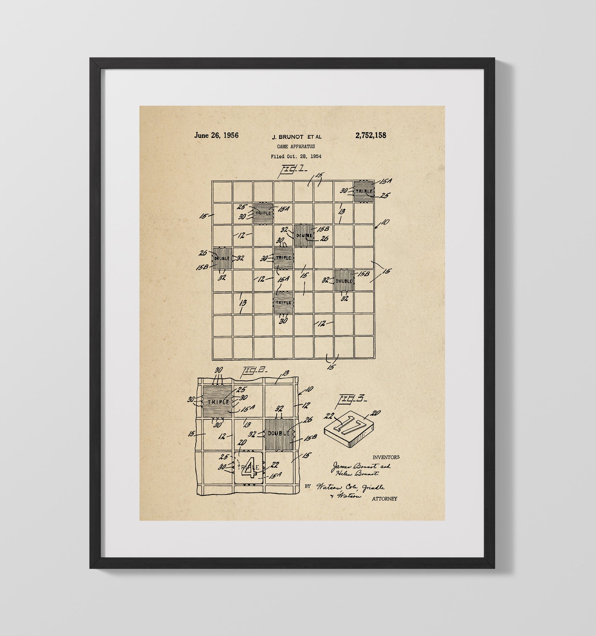 Patent Print - Game Apparatus Board Game - James Brunot - 1956 - Patent 2752158 Patent Wall Art