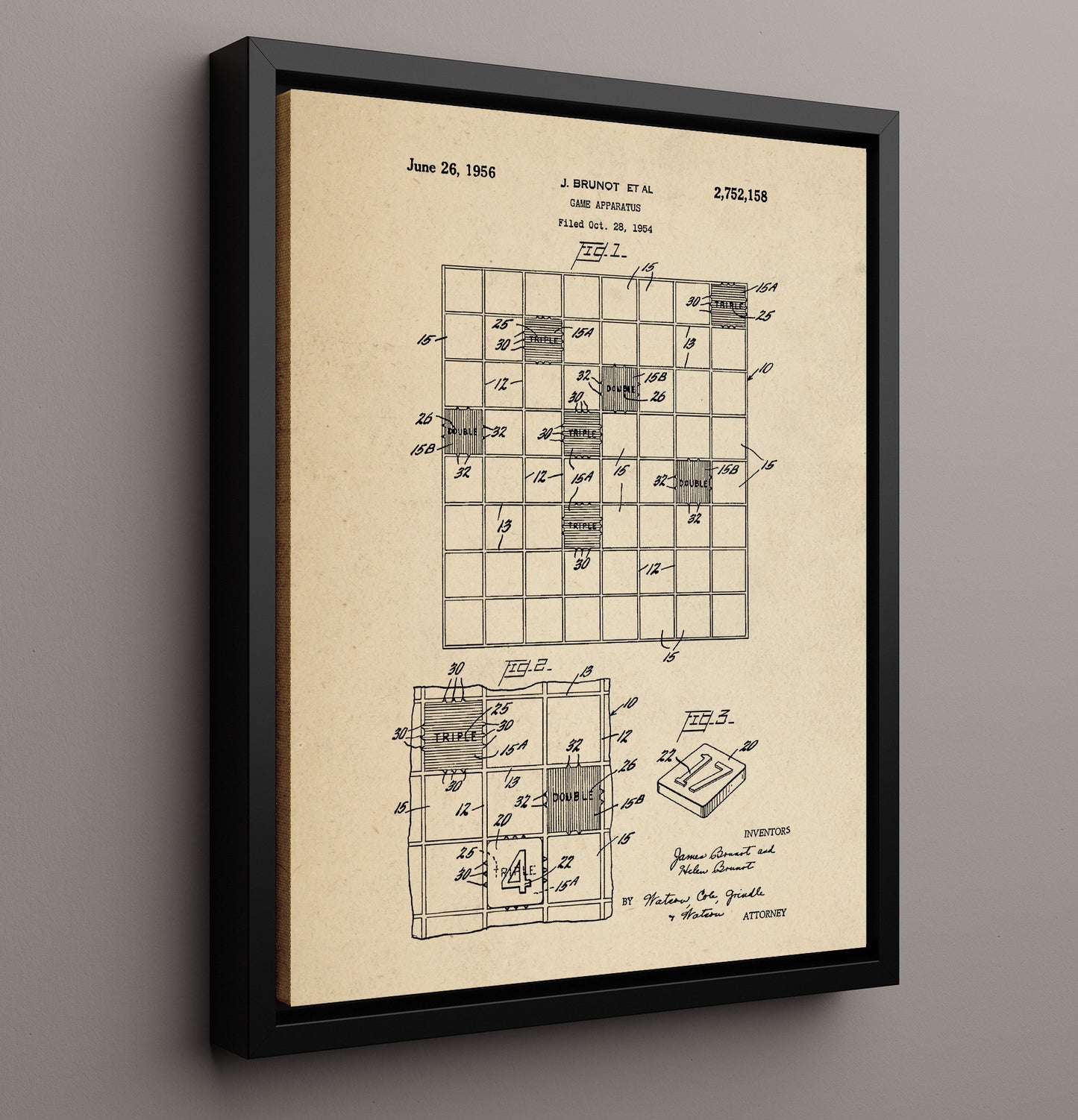 Patent Print - Game Apparatus Board Game - James Brunot - 1956 - Patent 2752158 Patent Wall Art