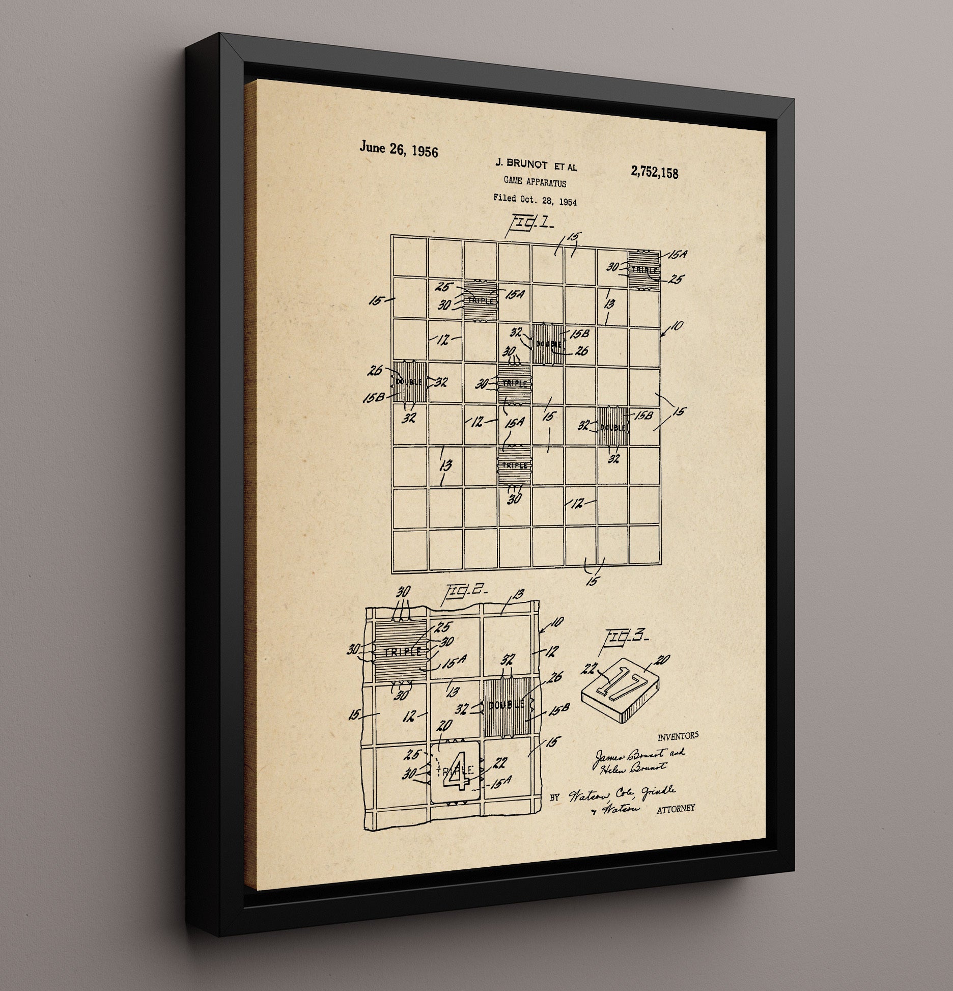Patent Print - Game Apparatus Board Game - James Brunot - 1956 - Patent 2752158 Patent Wall Art