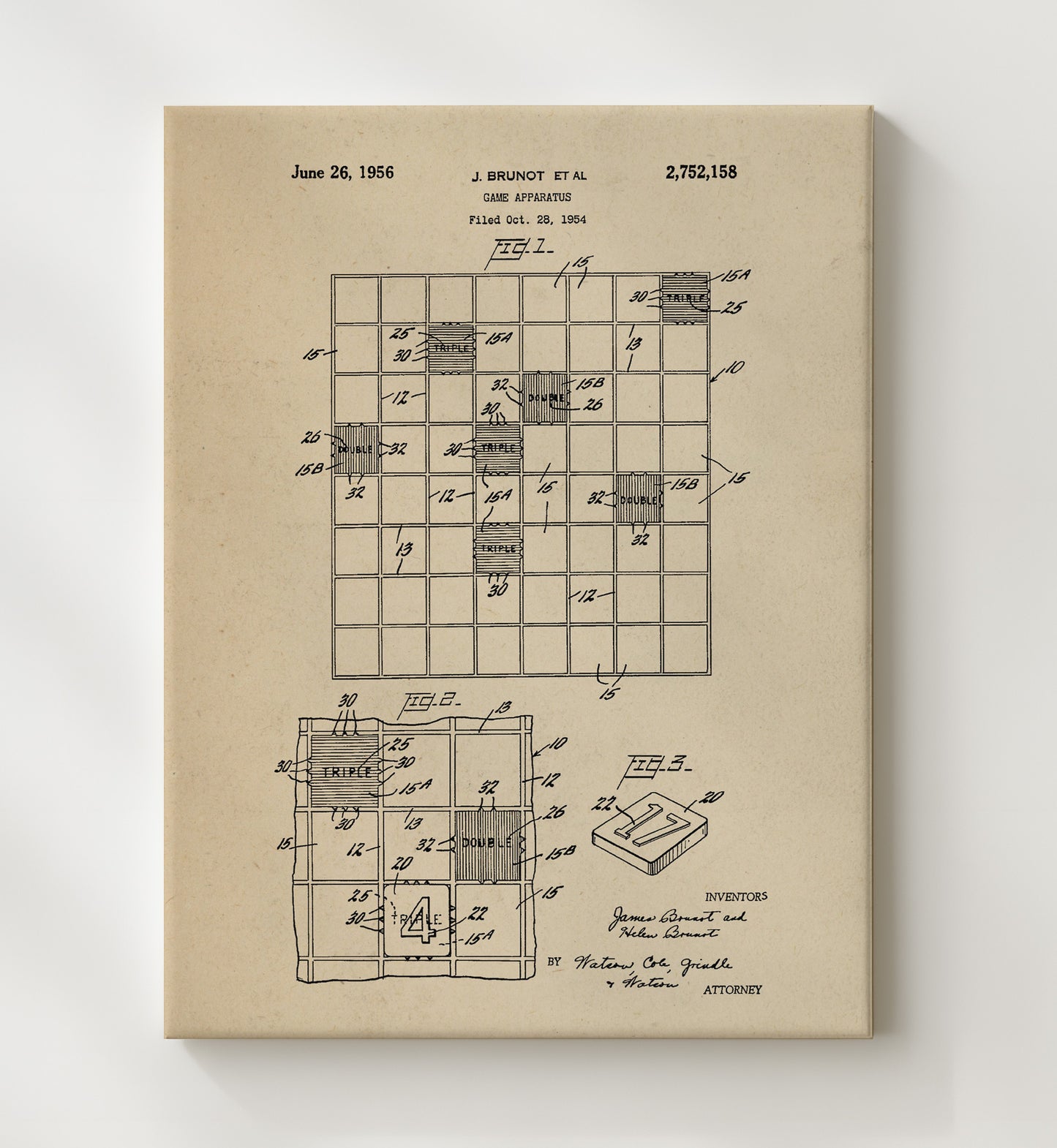 Patent Print - Game Apparatus Board Game - James Brunot - 1956 - Patent 2752158 Patent Wall Art