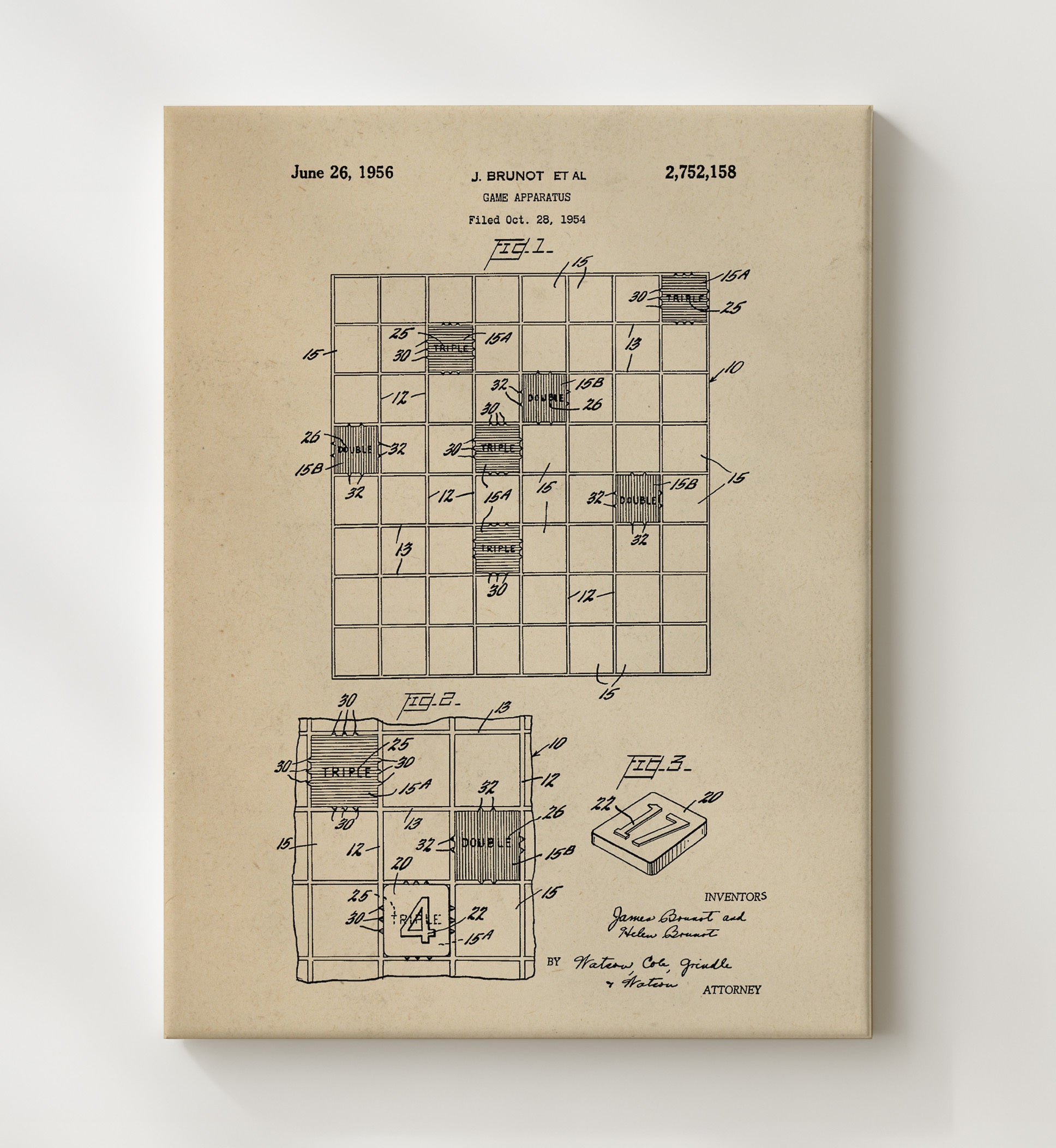 Patent Print - Game Apparatus Board Game - James Brunot - 1956 - Patent 2752158 Patent Wall Art