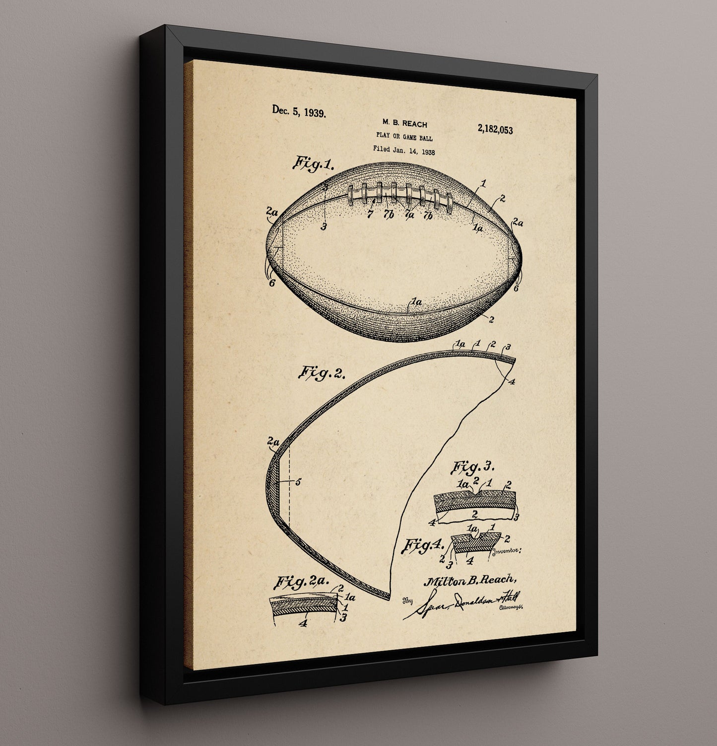 Patent Print - Game Ball - M B Reach - 1939 - Patent 2182053 Patent Wall Art