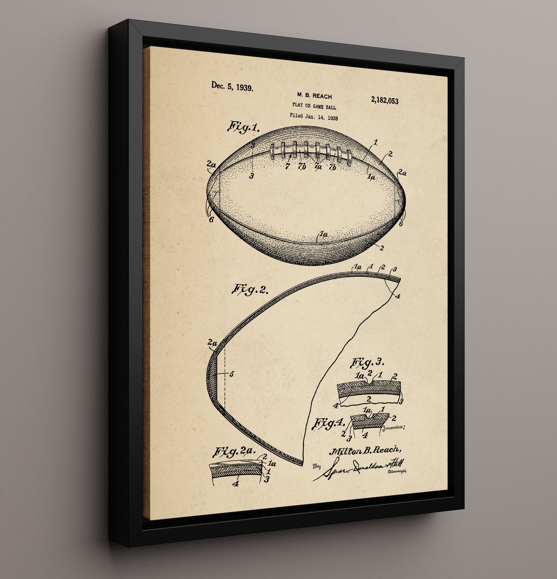 Patent Print - Game Ball - M B Reach - 1939 - Patent 2182053 Patent Wall Art