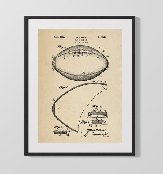 Game Ball - 1939 Patent - 16x20 Gallery Frame