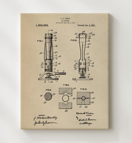 Gas Burner 1921 patent print wall art 8x10 Canvas