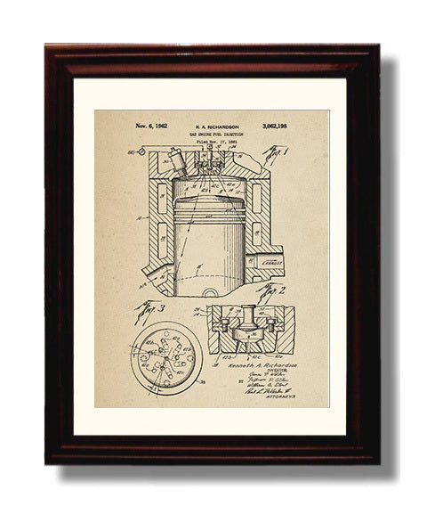 Patent Print - Gas Engine Fuel Injection - Kenneth A Richardson - 1962 - Patent 3062198 Patent Wall Art
