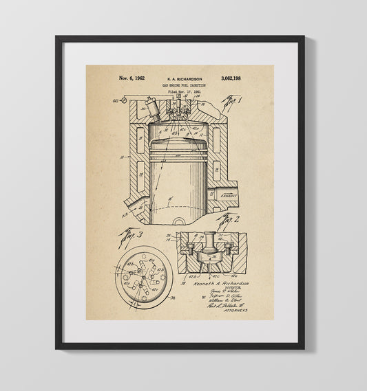 Gas Engine Fuel Injection - 1962 Patent - 16x20 Gallery Frame