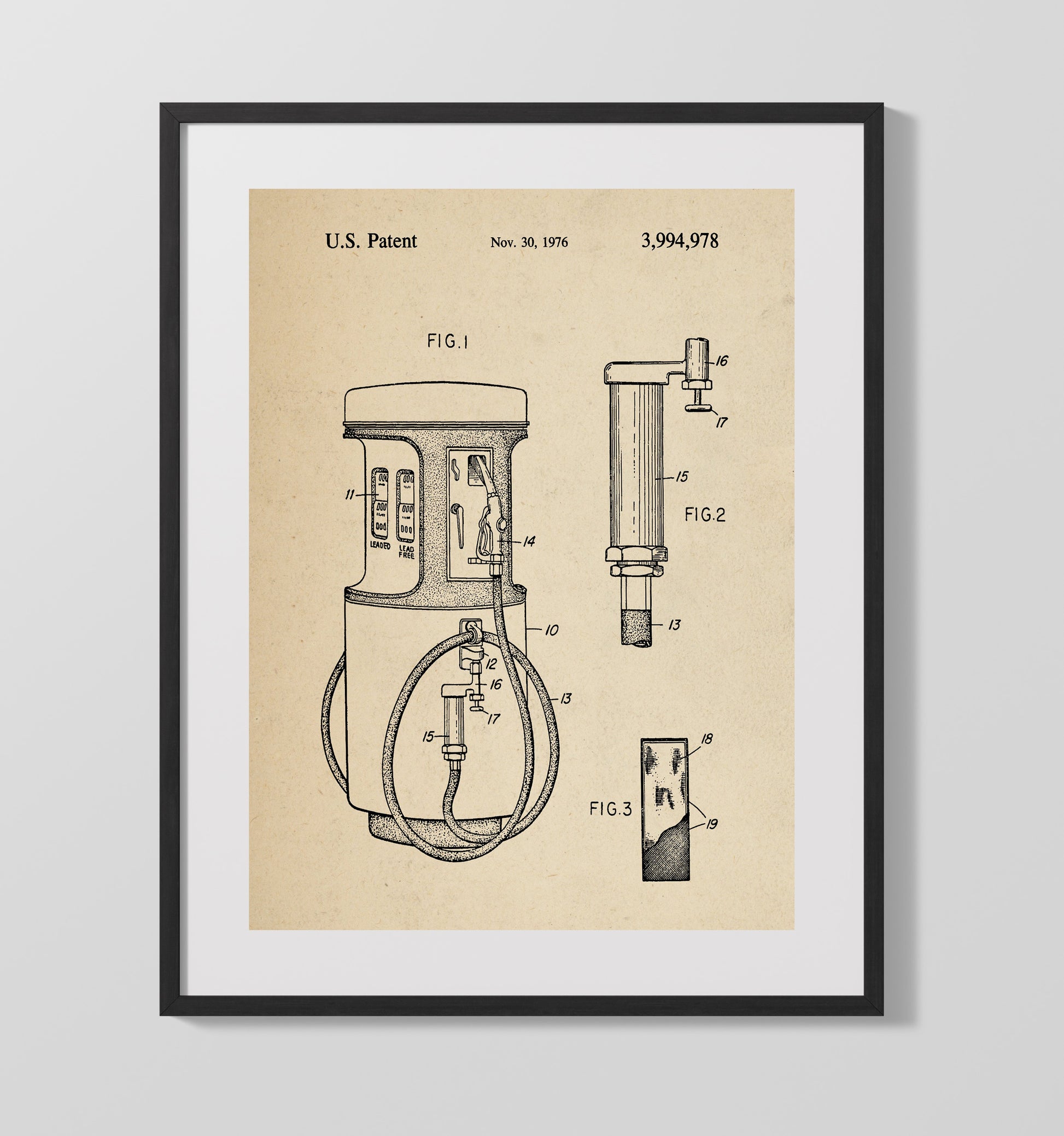 Patent Print - Gas Pump Filter System - Unknown Inventor - 1976 - Patent 3994978 Patent Wall Art