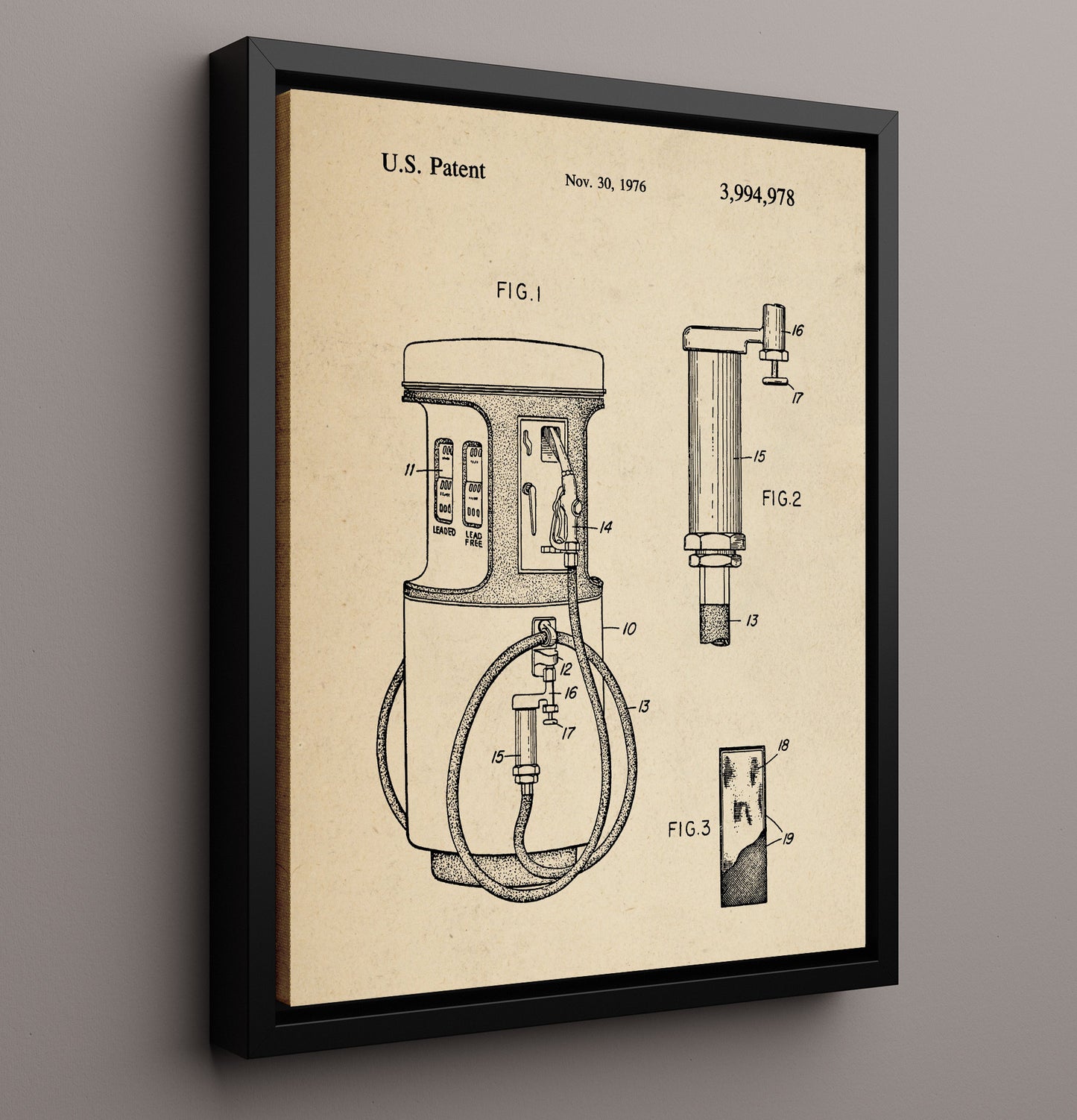 Patent Print - Gas Pump Filter System - Unknown Inventor - 1976 - Patent 3994978 Patent Wall Art