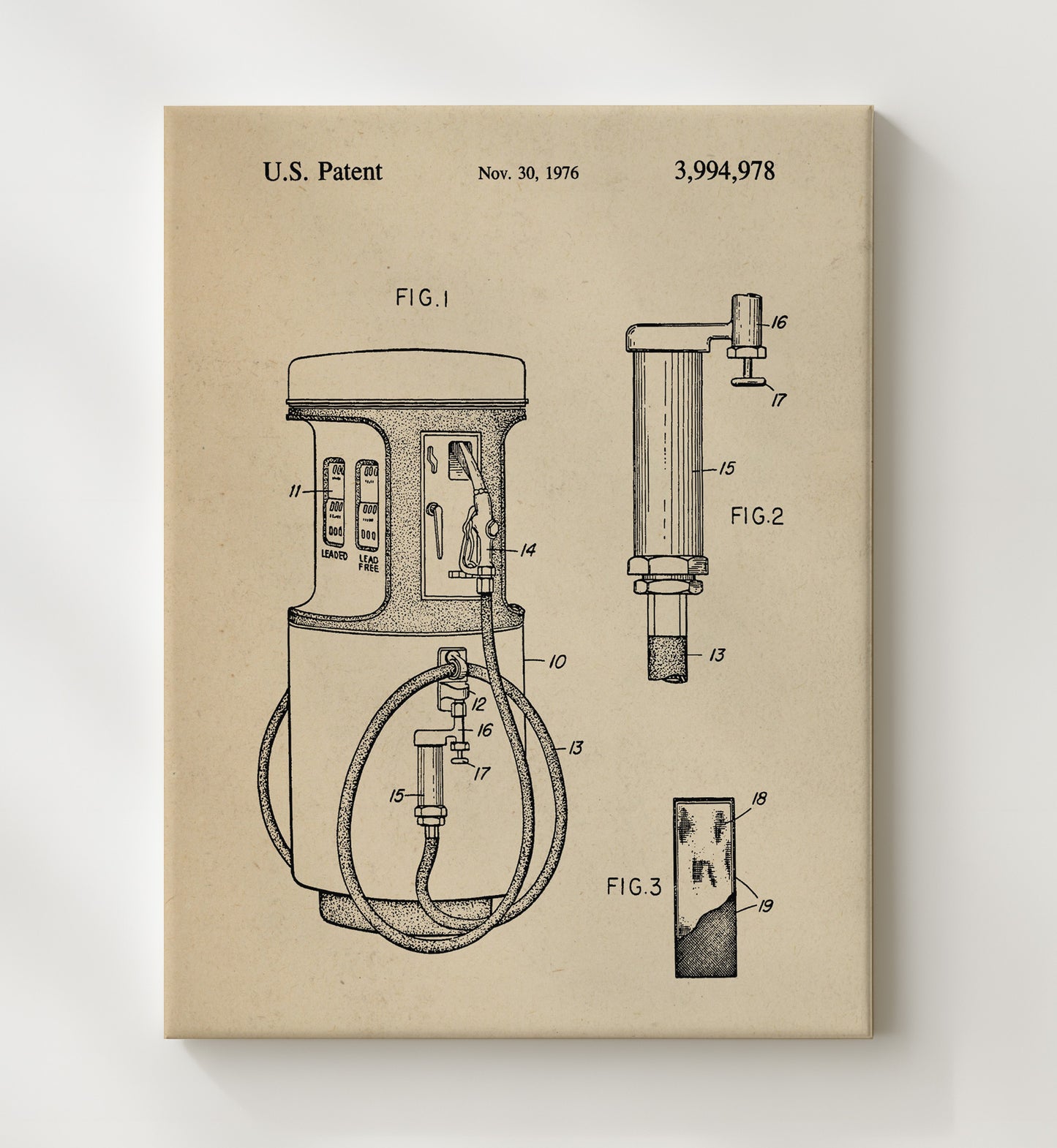 Patent Print - Gas Pump Filter System - Unknown Inventor - 1976 - Patent 3994978 Patent Wall Art