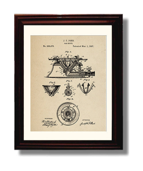 Patent Print - Gas Stove - J.F. Pond - 1887 - Patent 358478 Patent Wall Art