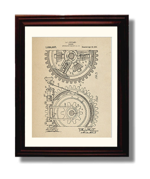 Patent Print - Gear Assembly - Anton I Hovland - 1912 - Patent 1024897 Patent Wall Art