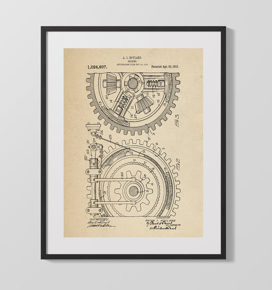 Gear Assembly - 1912 Patent - 16x20 Gallery Frame