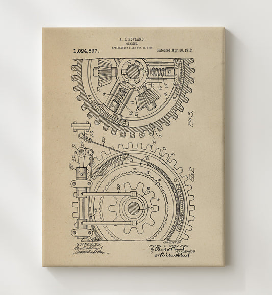 Gear Assembly 1912 patent print wall art 8x10 Canvas