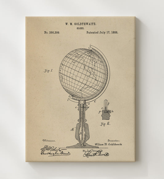 Globe 1888 patent print wall art 8x10 Canvas