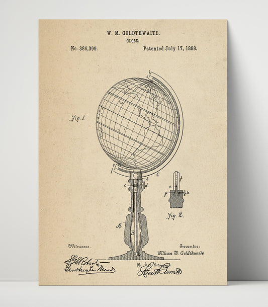 Globe - 1888 Patent - 16x20 Unframed Print