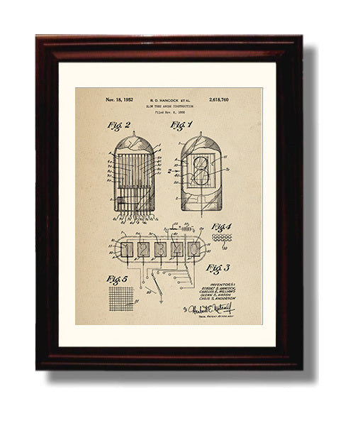 Patent Print - Glow Tube Anode Construction - Robert D Hancock Et Al - 1952 - Patent 2618760 Patent Wall Art