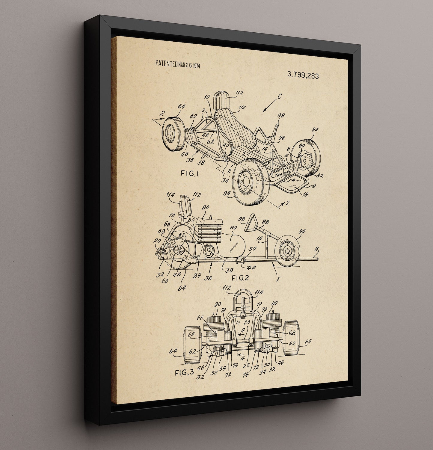 Patent Print - Go-Kart - Unknown Inventor - 1974 - Patent 3799283 Patent Wall Art