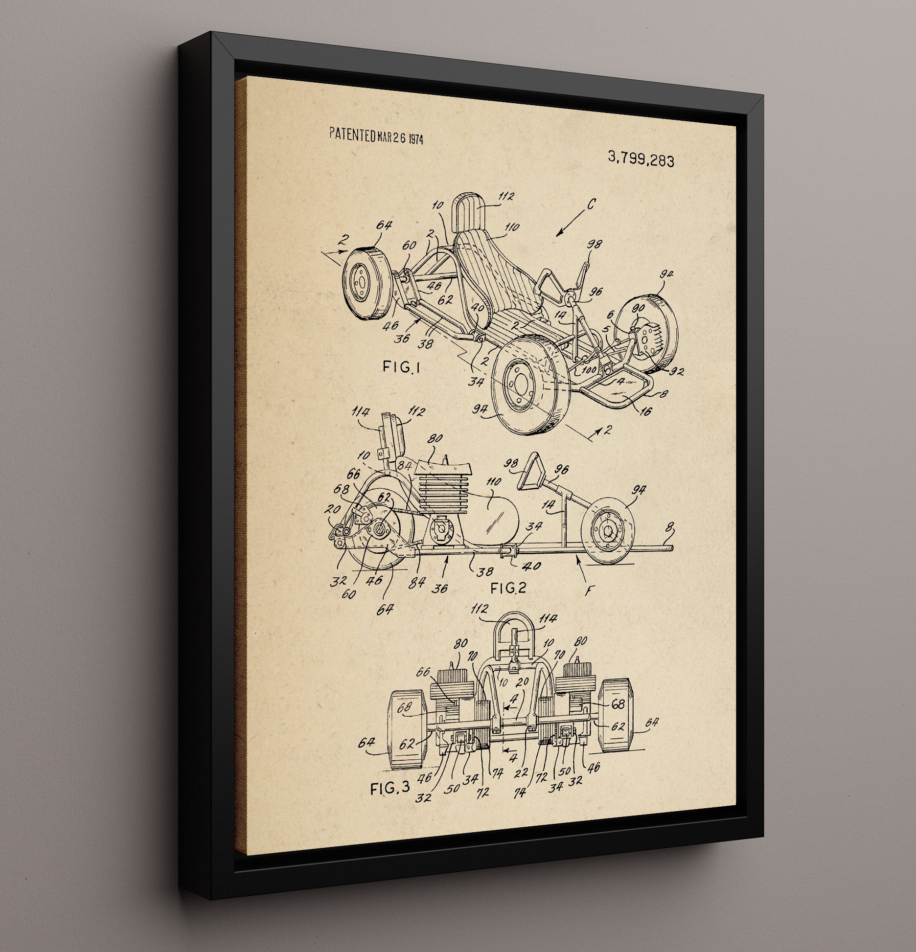 Patent Print - Go-Kart - Unknown Inventor - 1974 - Patent 3799283 Patent Wall Art