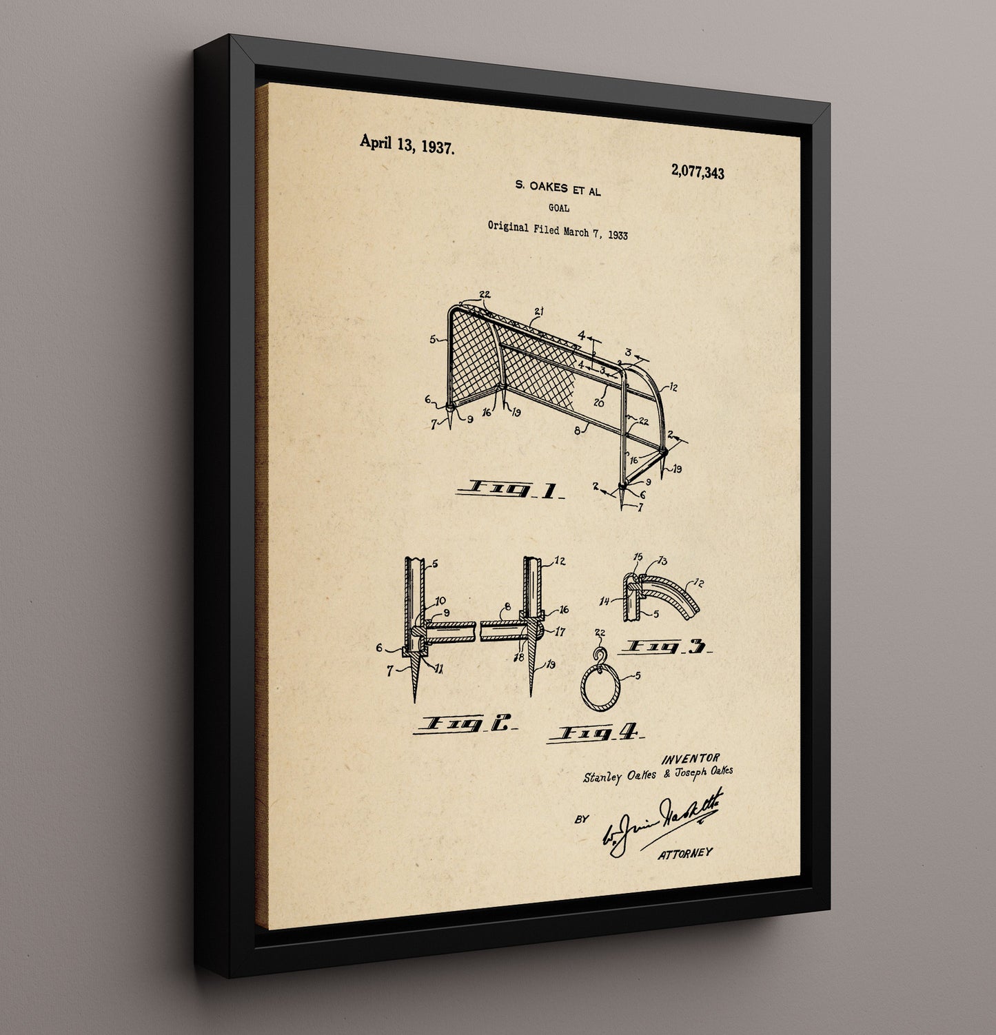 Patent Print - Goal - S Oakes Et Al - 1937 - Patent 2077343 Patent Wall Art