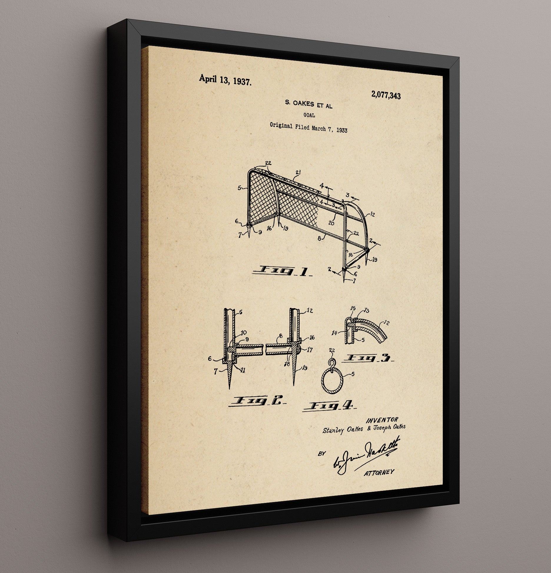 Patent Print - Goal - S Oakes Et Al - 1937 - Patent 2077343 Patent Wall Art