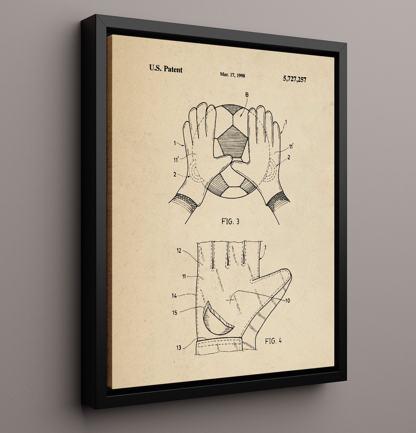 Patent Print - Goalkeeper Gloves - Unknown Inventor - 1998 - Patent 5727257 Patent Wall Art