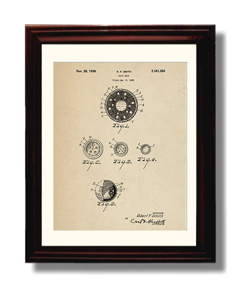 Patent Print - Golf Ball - R F Smith - 1939 - Patent 2181350 Patent Wall Art