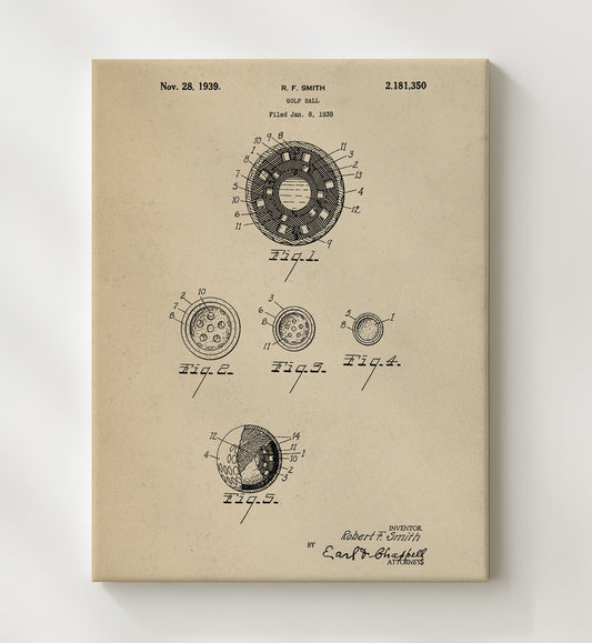 Golf Ball 1939 patent print wall art 8x10 Canvas