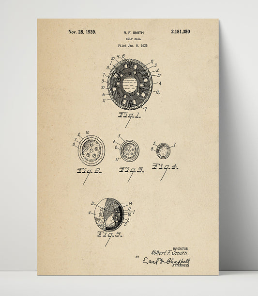 Golf Ball - 1939 Patent - 16x20 Unframed Print