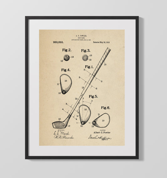 Golf Club - 1910 Patent - 16x20 Gallery Frame