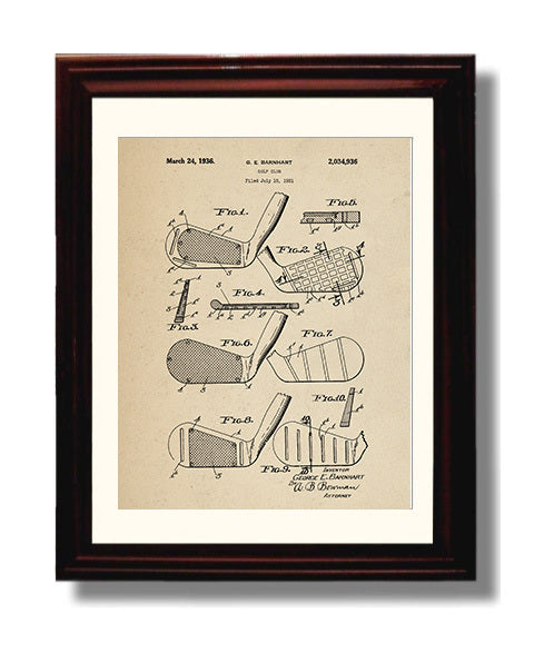 Patent Print - Golf Club Head - G E Barnhart - 1936 - Patent 2034936 Patent Wall Art