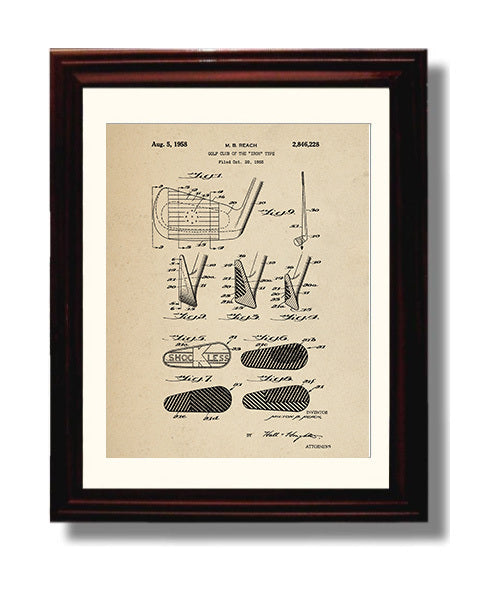 Patent Print - Golf Club Iron Type - M B Reach - 1958 - Patent 2846228 Patent Wall Art
