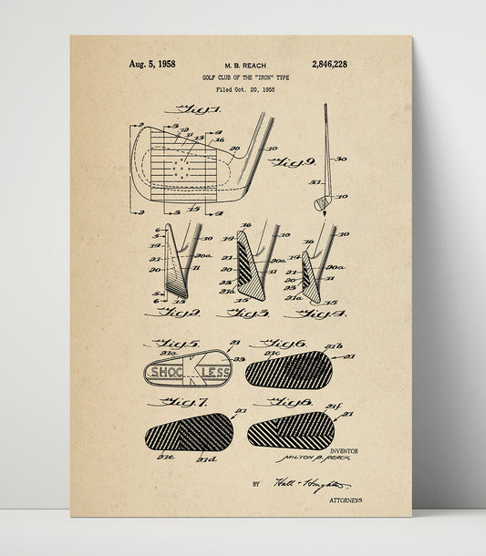 Golf Club Iron Type - 1958 Patent - 16x20 Unframed Print