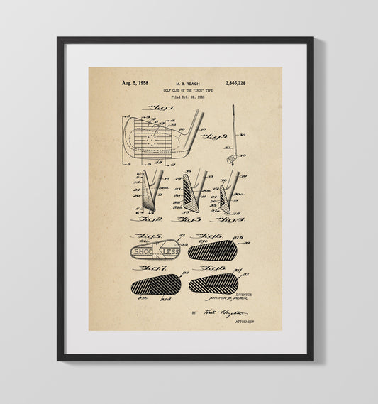 Golf Club Iron Type - 1958 Patent - 16x20 Gallery Frame