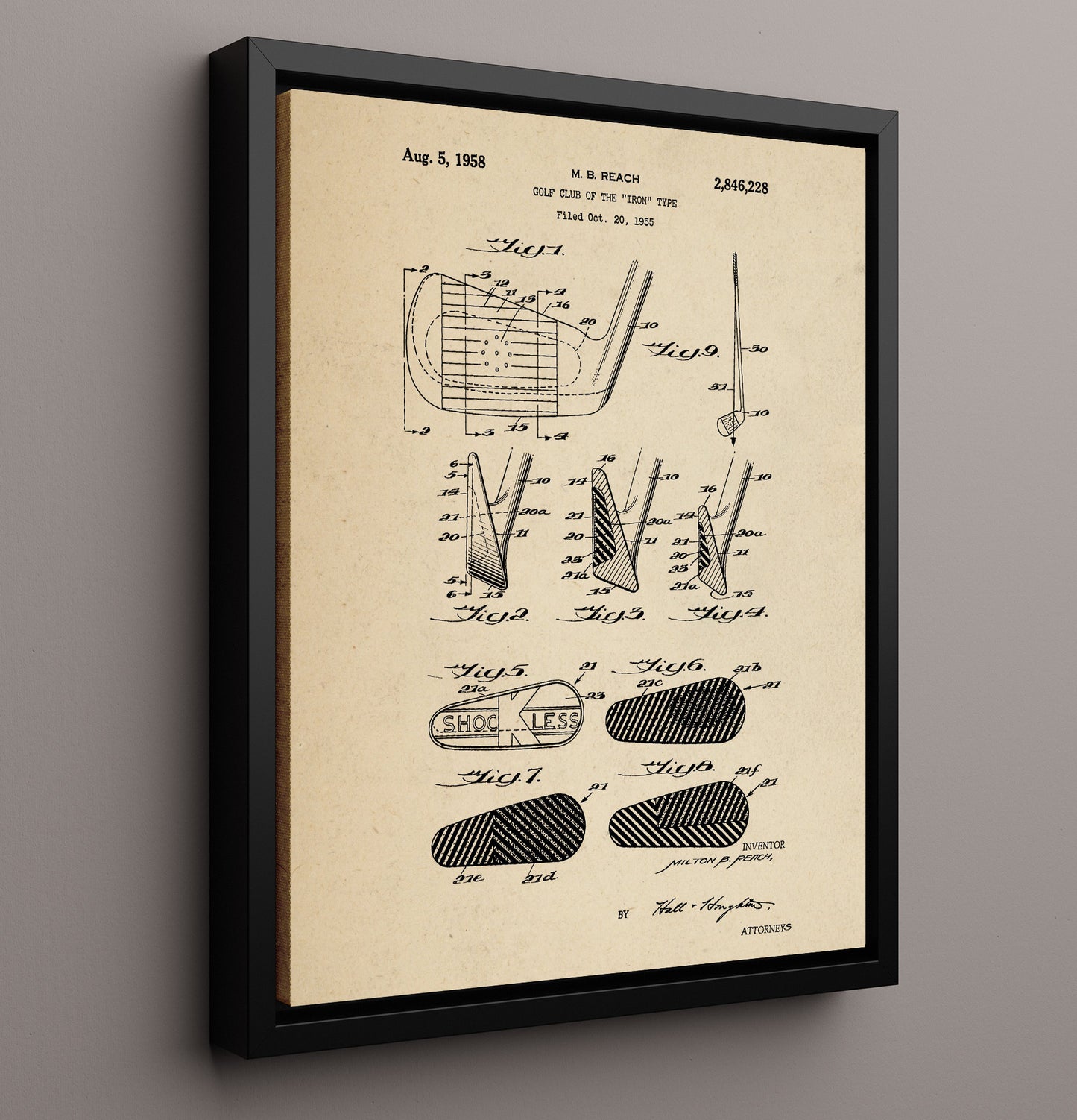 Patent Print - Golf Club Iron Type - M B Reach - 1958 - Patent 2846228 Patent Wall Art