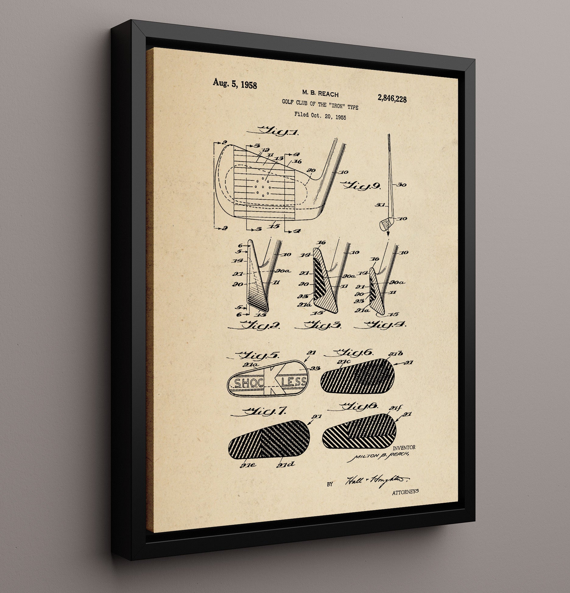 Patent Print - Golf Club Iron Type - M B Reach - 1958 - Patent 2846228 Patent Wall Art