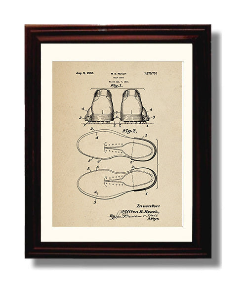 Patent Print - Golf Shoe - M B Reach - 1932 - Patent 1870751 Patent Wall Art