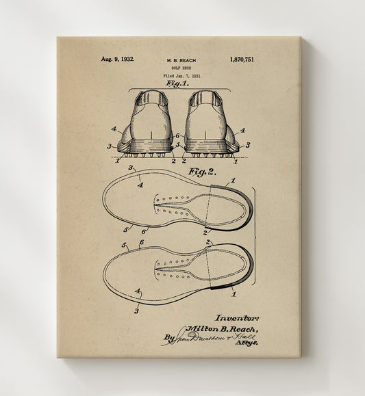 Golf Shoe 1932 patent print wall art 8x10 Canvas