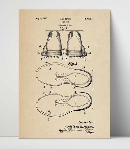 Golf Shoe - 1932 Patent - 16x20 Unframed Print