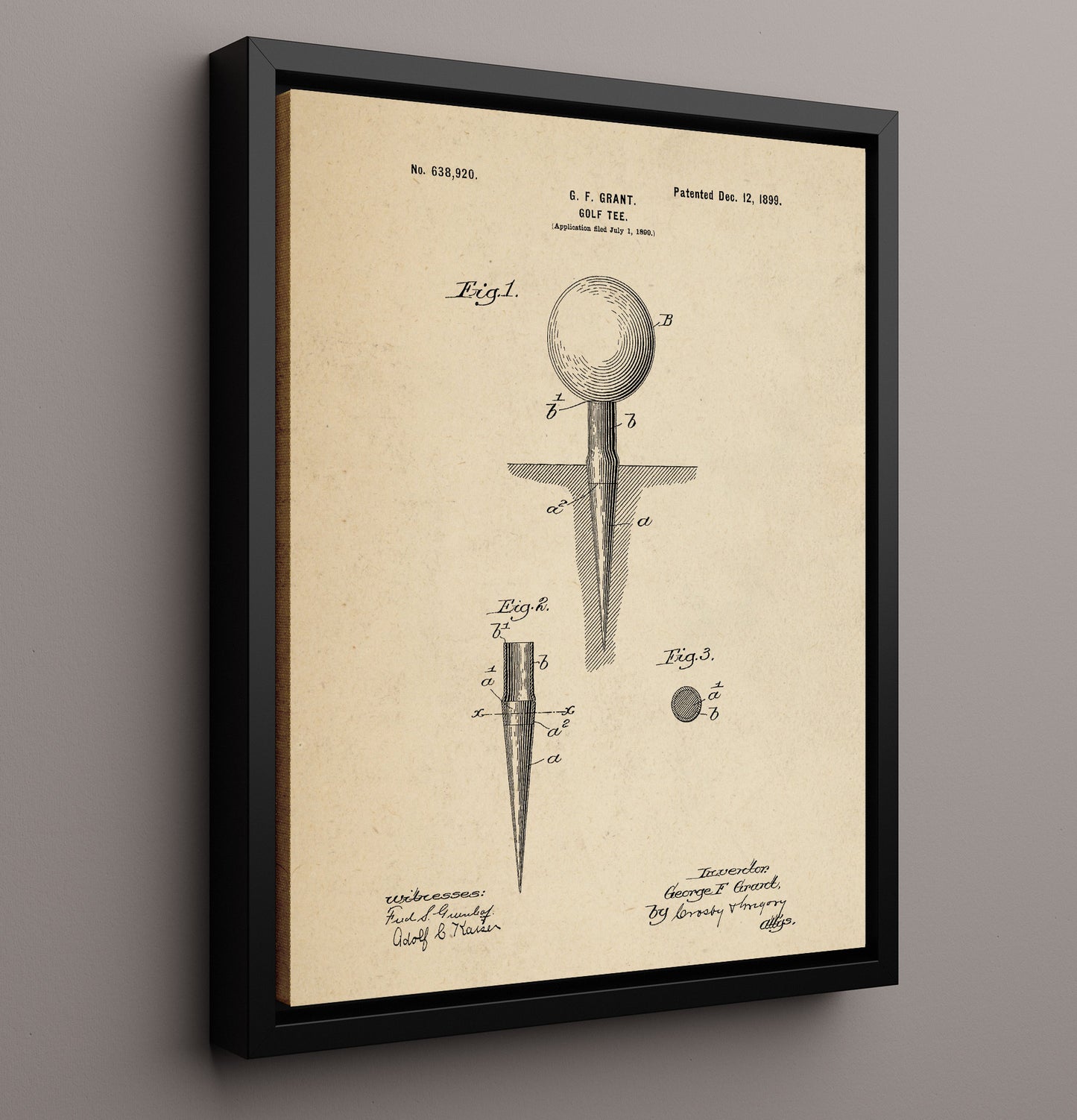 Patent Print - Golf Tee - George F Grant - 1899 - Patent 638920 Patent Wall Art