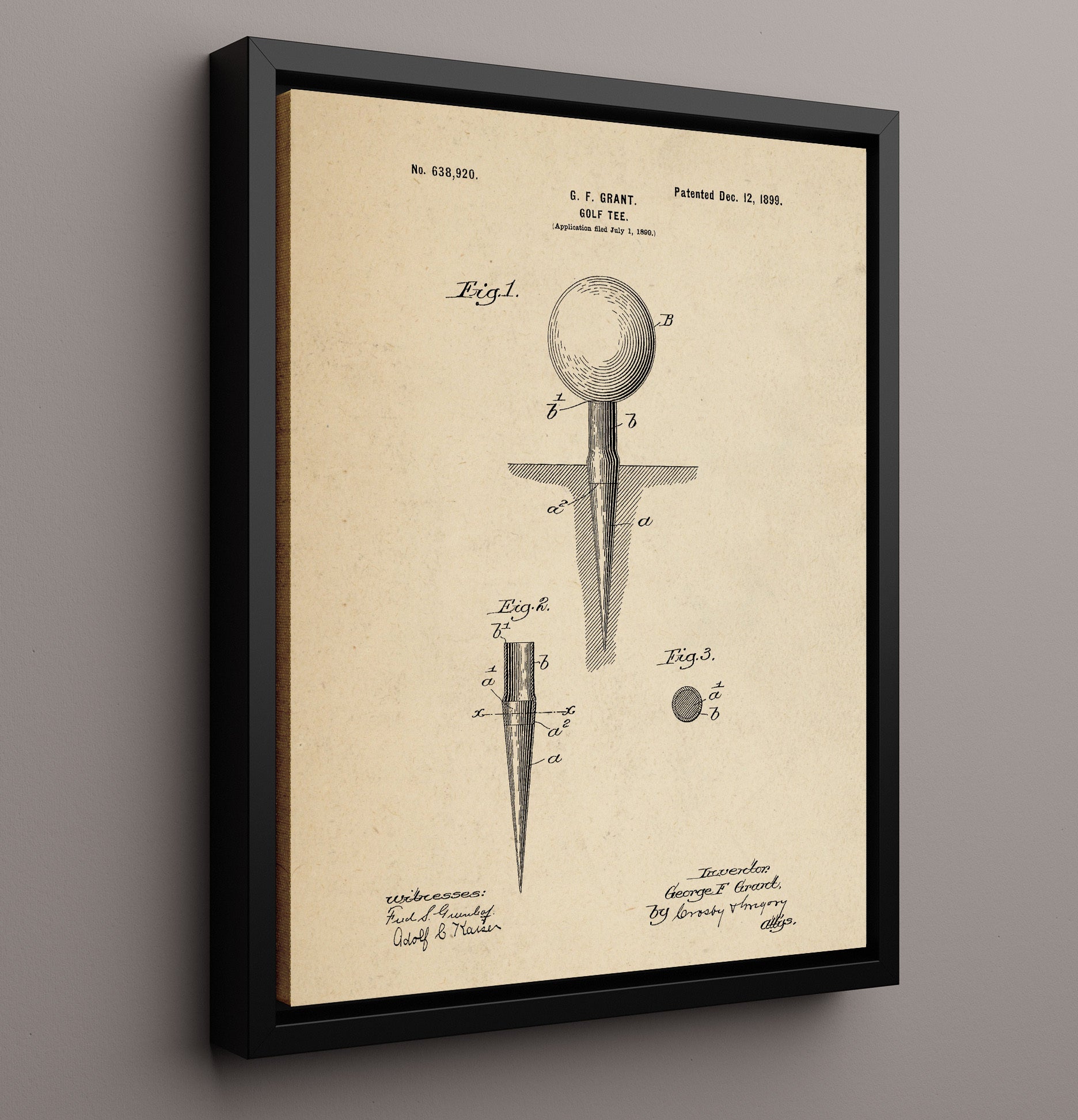 Patent Print - Golf Tee - George F Grant - 1899 - Patent 638920 Patent Wall Art