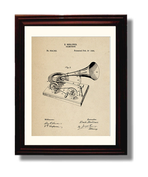 Patent Print - Gramophone - Emile Berliner - 1895 - Patent 534543 Patent Wall Art