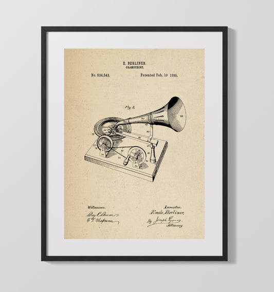 Gramophone - 1895 Patent - 16x20 Gallery Frame