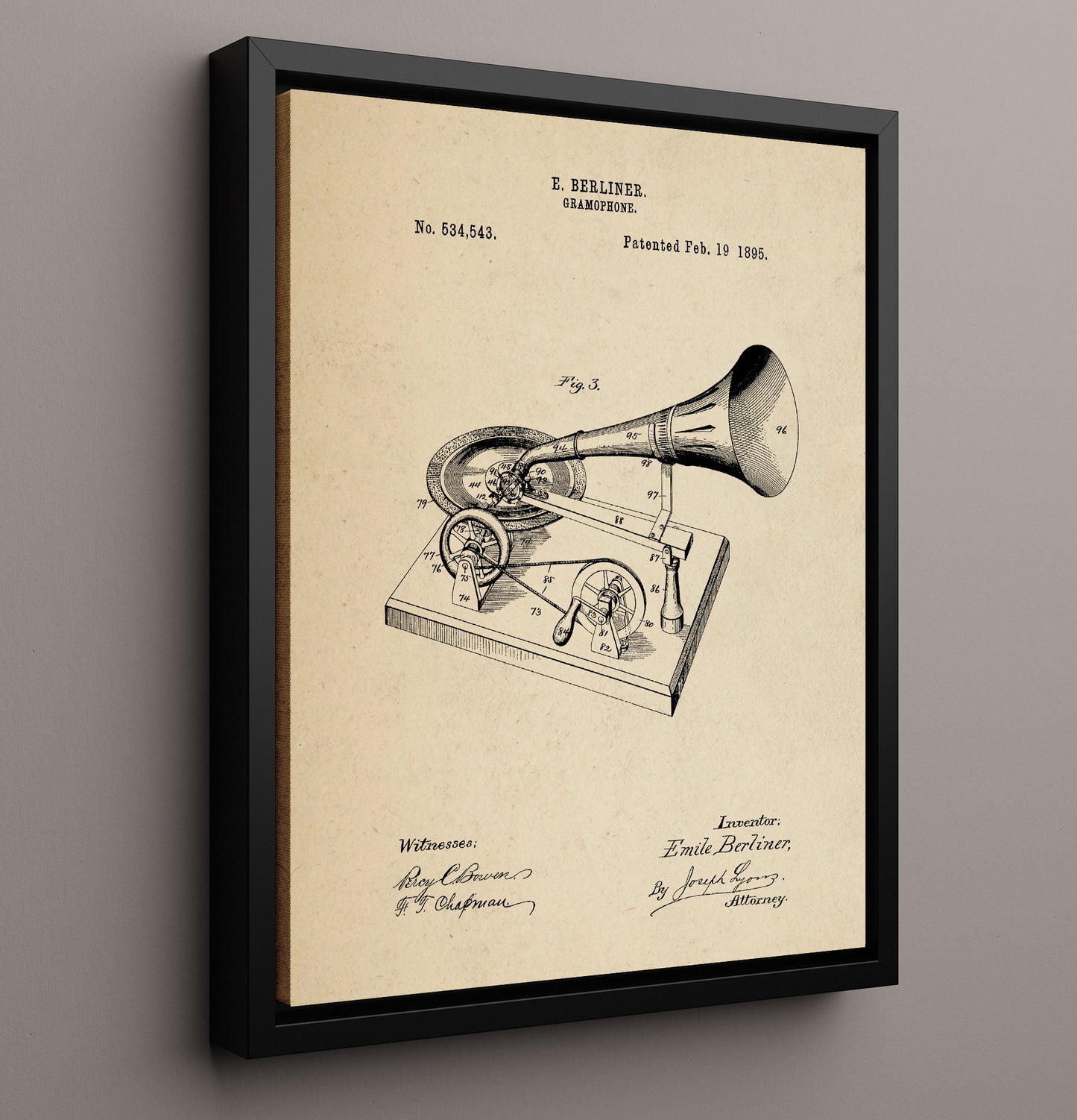 Patent Print - Gramophone - Emile Berliner - 1895 - Patent 534543 Patent Wall Art